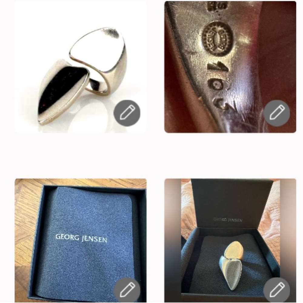 Georg Jensen Denmark 926 silver wing ring no 163 statement piece with box